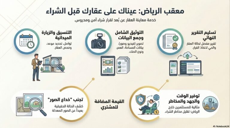 معقب الرياض لمعاينة العقار قبل الشراء وجمع المعلومات والتنسيق مع البائع ومكتب العقار
